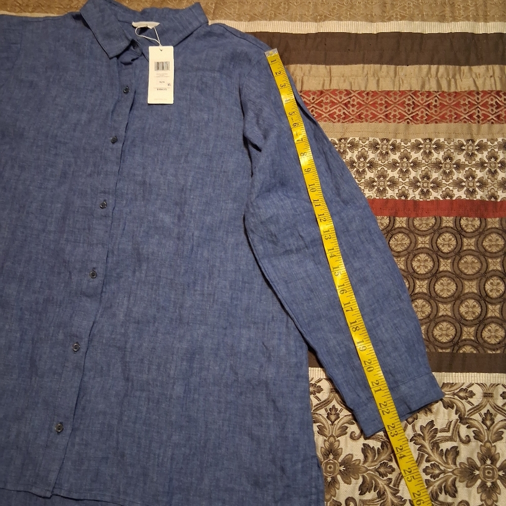 Eileen Fisher Classic Collar Shirt Organic Linen Chambray Blue SzM - Picture 12 of 16